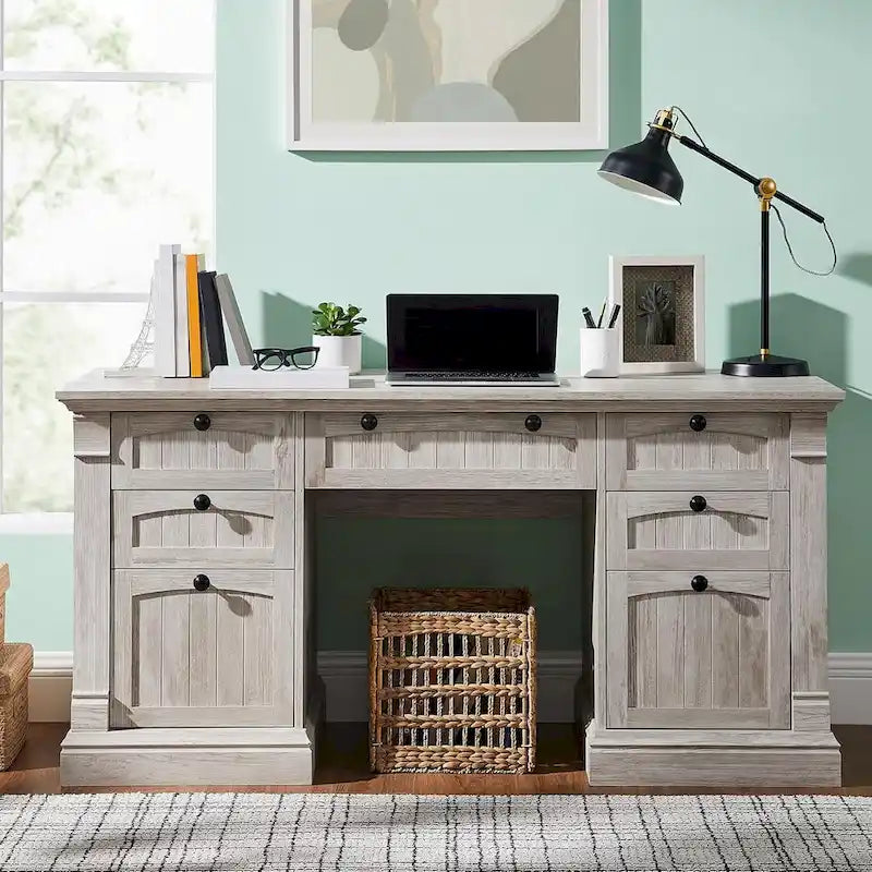 Bureau d'ordinateur de style campagnard, bureau en bois pour bureau à domicile avec station de recharge