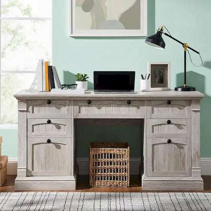 Bureau d'ordinateur de style campagnard, bureau en bois pour bureau à domicile avec station de recharge