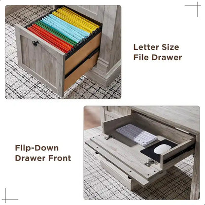 Bureau d'ordinateur de style campagnard, bureau en bois pour bureau à domicile avec station de recharge