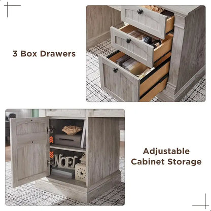 Bureau d'ordinateur de style campagnard, bureau en bois pour bureau à domicile avec station de recharge