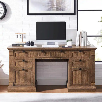 Bureau d'ordinateur de style campagnard, bureau en bois pour bureau à domicile avec station de recharge