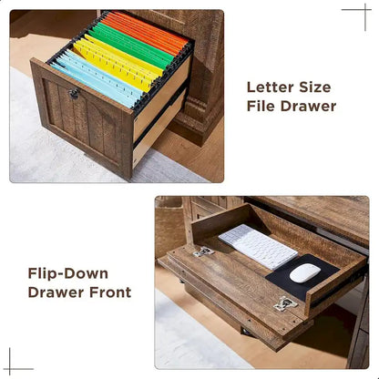 Bureau d'ordinateur de style campagnard, bureau en bois pour bureau à domicile avec station de recharge