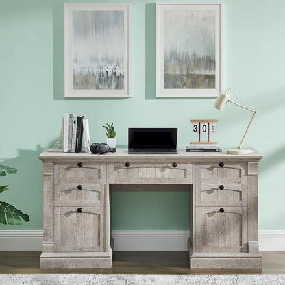 Bureau d'ordinateur de style campagnard, bureau en bois pour bureau à domicile avec station de recharge