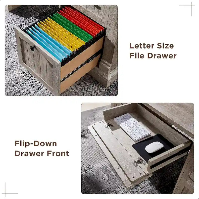 Bureau d'ordinateur de style campagnard, bureau en bois pour bureau à domicile avec station de recharge