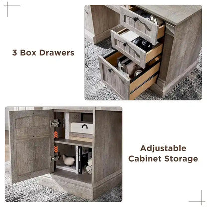 Bureau d'ordinateur de style campagnard, bureau en bois pour bureau à domicile avec station de recharge