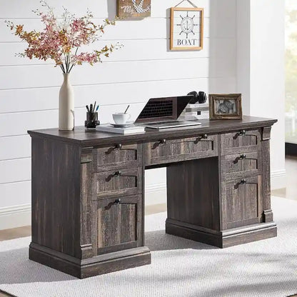 Bureau d'ordinateur de style campagnard, bureau en bois pour bureau à domicile avec station de recharge