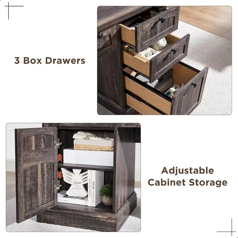 Bureau d'ordinateur de style campagnard, bureau en bois pour bureau à domicile avec station de recharge