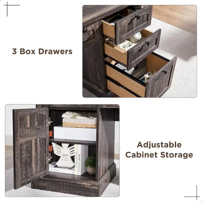 Bureau d'ordinateur de style campagnard, bureau en bois pour bureau à domicile avec station de recharge