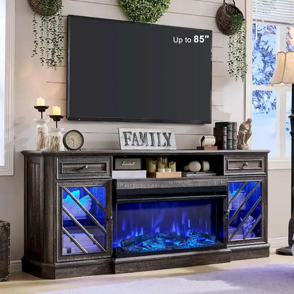 Meuble TV de style campagnard avec cheminée à 3 faces, centre de divertissement
