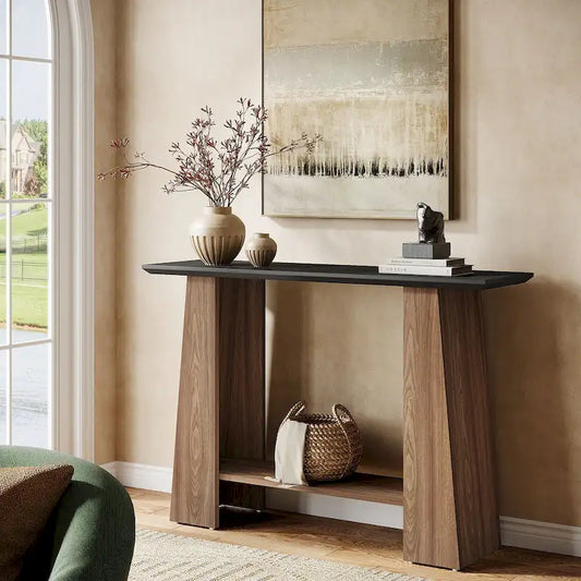 47 Narrow Wood Sofa Table with Storage for Living Room Small Spaces - 47.24 W x 13.78 D x 35.43 H