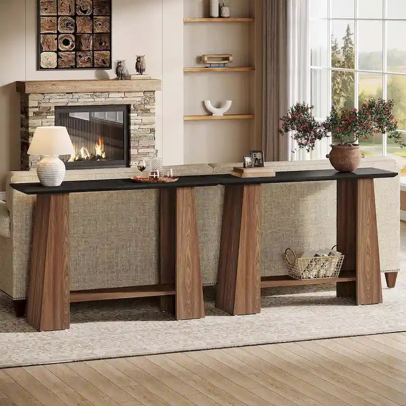 Table d'appoint étroite en bois avec rangement pour petits espaces de salon - 120 cm (L) x 35 cm (P) x 90 cm (H)