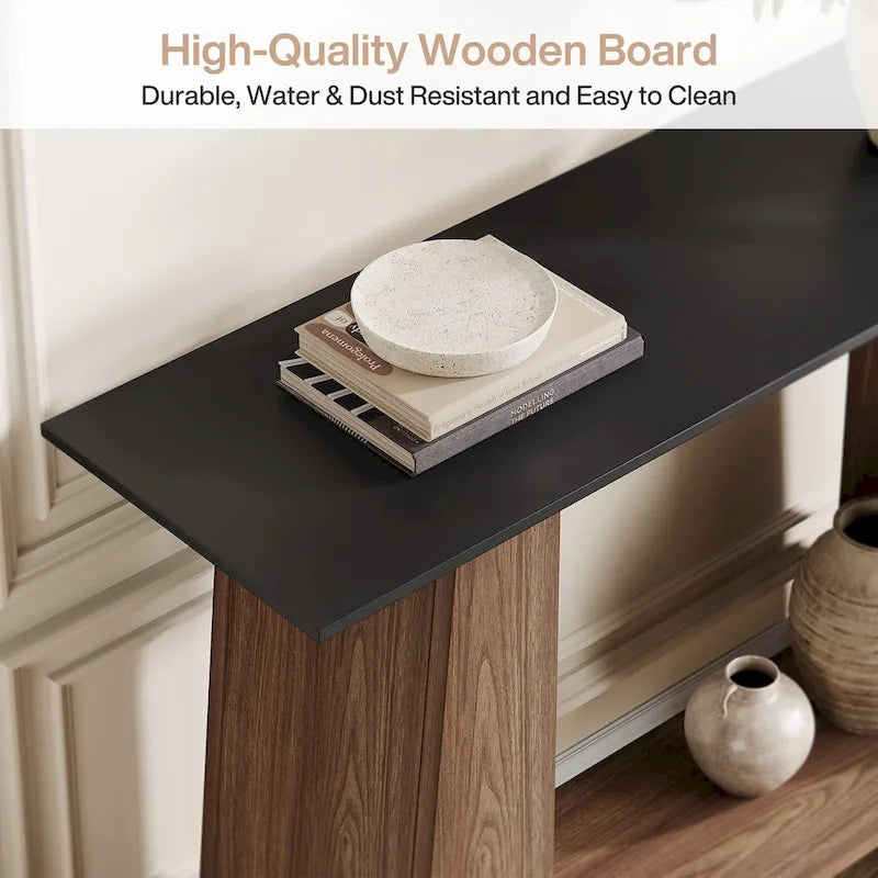 Table d'appoint étroite en bois avec rangement pour petits espaces de salon - 120 cm (L) x 35 cm (P) x 90 cm (H)