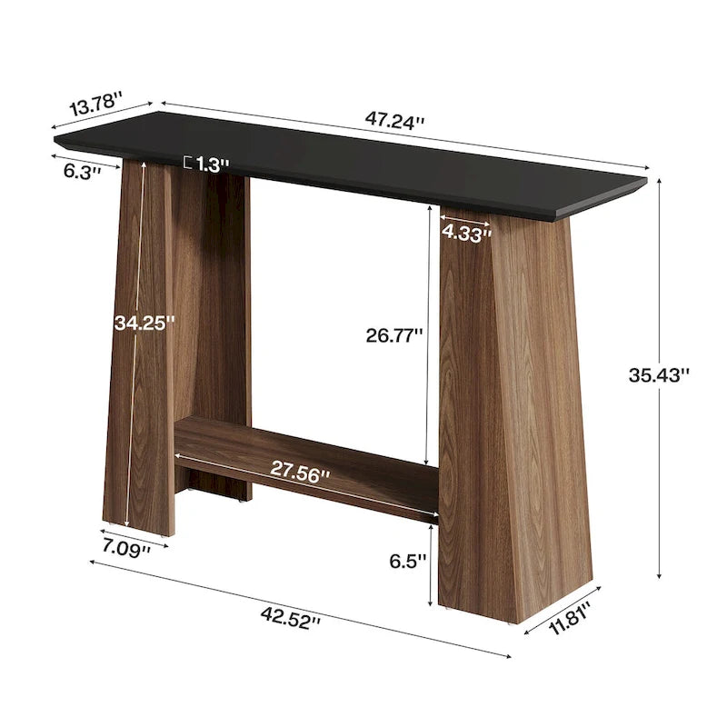Table d'appoint étroite en bois avec rangement pour petits espaces de salon - 120 cm (L) x 35 cm (P) x 90 cm (H)