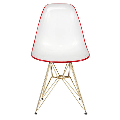 Ensemble de salle à manger 5 pièces comprenant une table ronde en MDF de 35 pouces et 4 chaises d'appoint en plastique ABS avec pieds en métal doré.