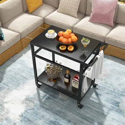 Chariot de barbecue extérieur Gymax avec support pour four à pizza, étagères et crochets verrouillables