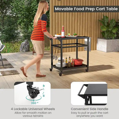 Chariot de barbecue extérieur Gymax avec support pour four à pizza, étagères et crochets verrouillables