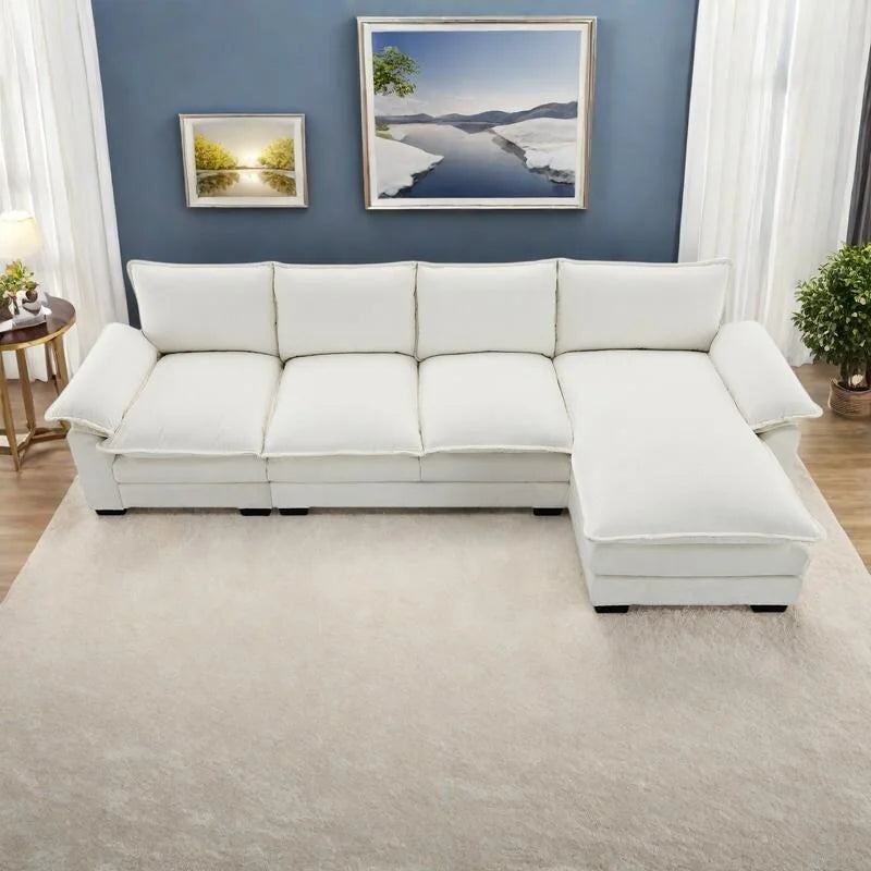 Canapé d'angle en chenille de 118 pouces avec méridienne réversible, canapé Cloud 5 places, rangements et coussins intégrés aux accoudoirs