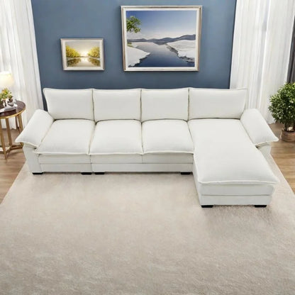 Canapé d'angle en chenille de 118 pouces avec méridienne réversible, canapé Cloud 5 places, rangements et coussins intégrés aux accoudoirs