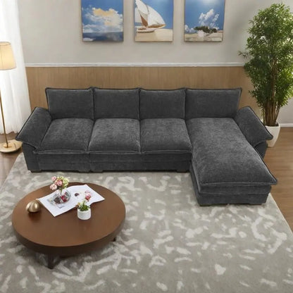 Canapé d'angle en chenille de 118 pouces avec méridienne réversible, canapé Cloud 5 places, rangements et coussins intégrés aux accoudoirs
