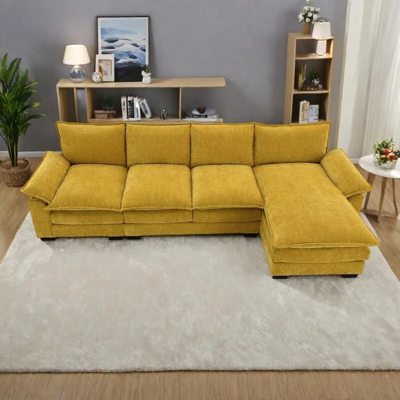 118 Chenille L-Shaped Sectional Sofa with Reversible Chaise,5-Seater Cloud Couch and Armrest Storage & Pillows