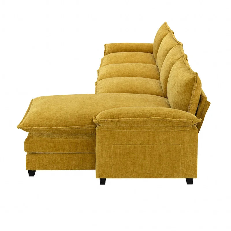 Canapé d'angle en chenille de 118 pouces avec méridienne réversible, canapé Cloud 5 places, rangements et coussins intégrés aux accoudoirs