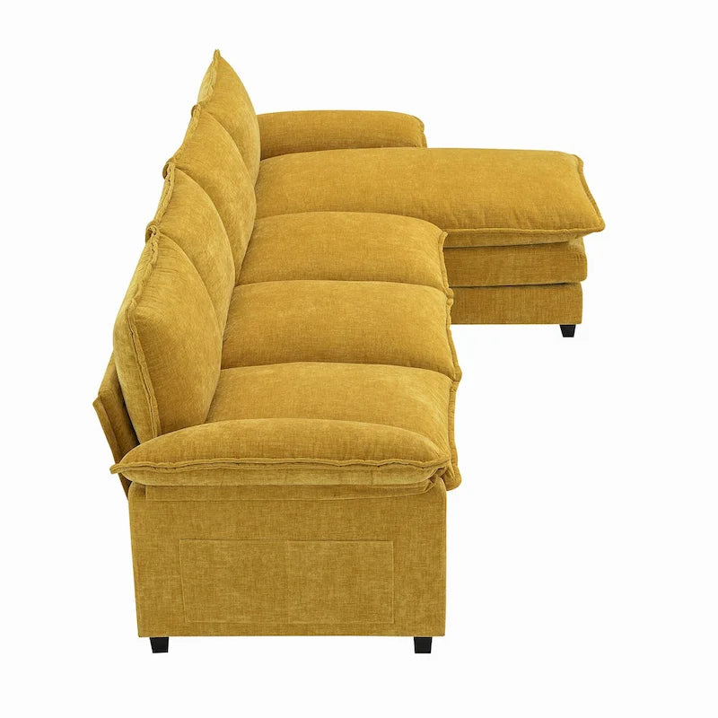 Canapé d'angle en chenille de 118 pouces avec méridienne réversible, canapé Cloud 5 places, rangements et coussins intégrés aux accoudoirs