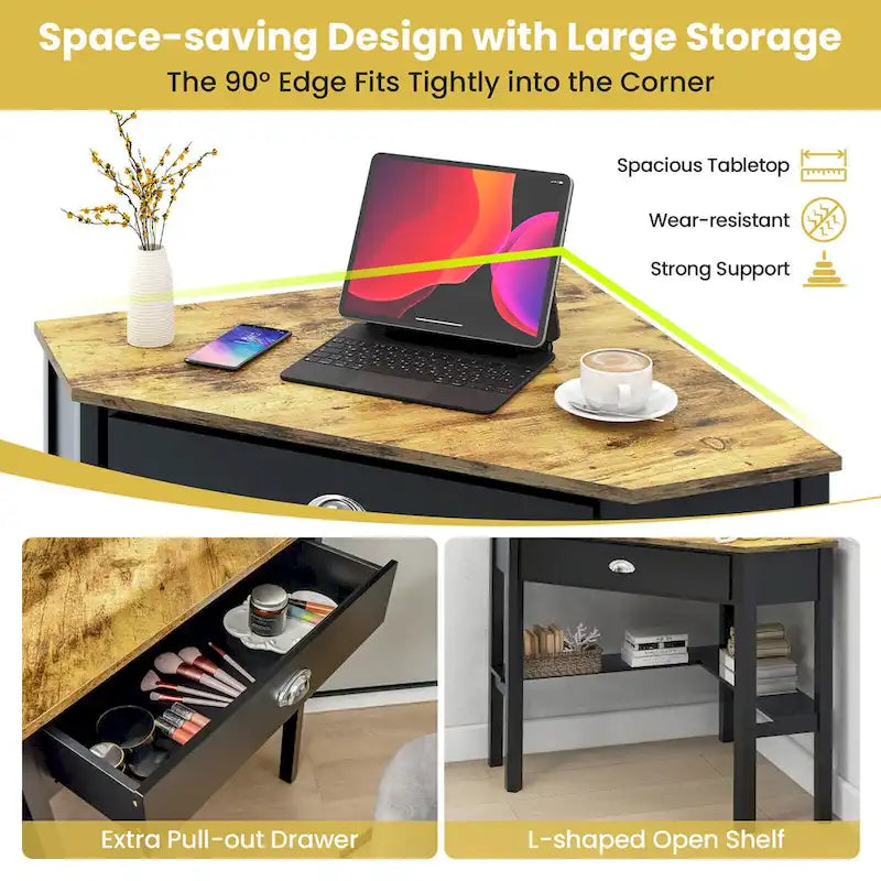 Bureau d'angle Gymax pour ordinateur portable avec tiroir