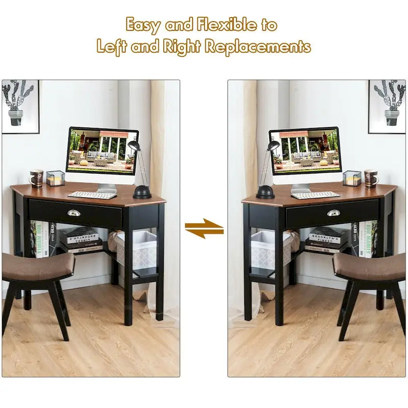 Bureau d'angle Gymax pour ordinateur portable avec tiroir