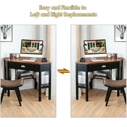 Bureau d'angle Gymax pour ordinateur portable avec tiroir