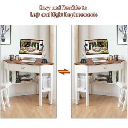 Bureau d'angle Gymax pour ordinateur portable avec tiroir