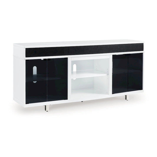 Ardon TV Media Console, Open Fireplace Area, White Black Wood, 72 Inch