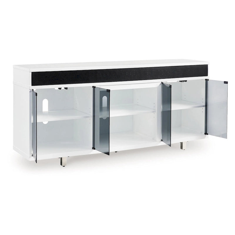 Meuble TV Ardon, foyer ouvert, bois blanc et noir, 72 pouces