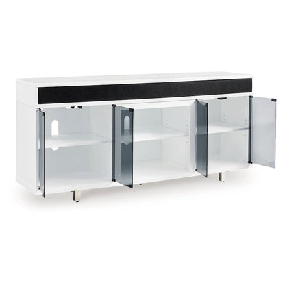Meuble TV Ardon, foyer ouvert, bois blanc et noir, 72 pouces