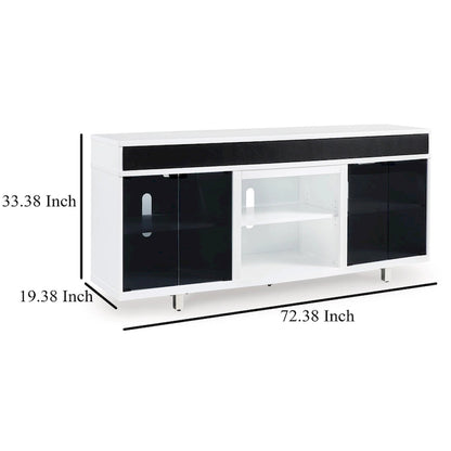 Meuble TV Ardon, foyer ouvert, bois blanc et noir, 72 pouces