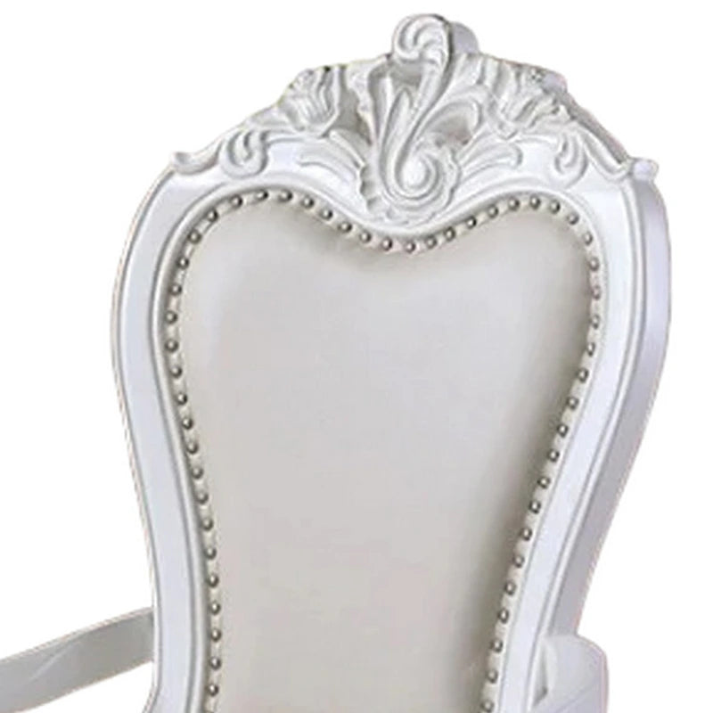 Ensemble de 2 fauteuils de salle à manger Zenie, forme cabriolet sculptée, similicuir, bois blanc