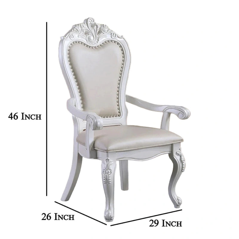 Ensemble de 2 fauteuils de salle à manger Zenie, forme cabriolet sculptée, similicuir, bois blanc