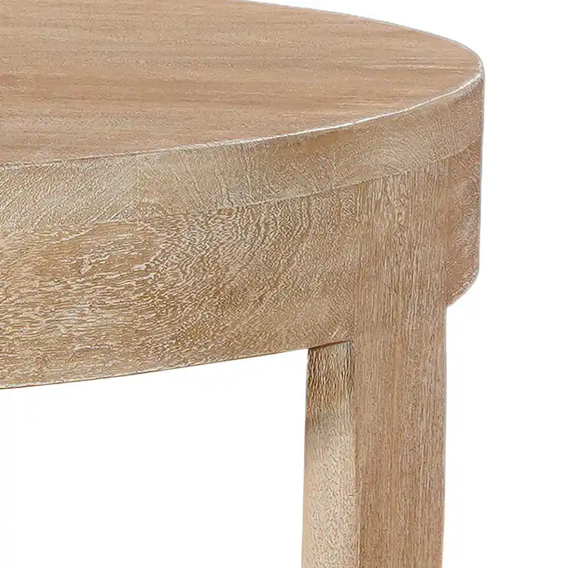 Table basse Milan, plateau rond de 81 cm, bois de manguier finition sablée brun naturel, piètement traîneau ouvert