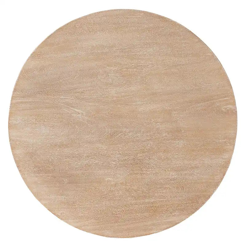 Table basse Milan, plateau rond de 81 cm, bois de manguier finition sablée brun naturel, piètement traîneau ouvert