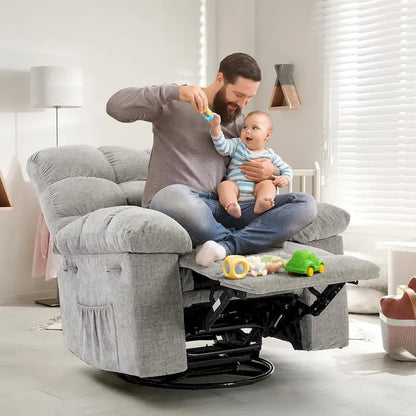Fauteuil inclinable à bascule pivotant à 360° pour salon, fauteuil berçant rembourré en tissu avec accoudoirs.