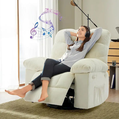 Fauteuil inclinable à bascule pivotant à 360° pour salon, fauteuil berçant rembourré en tissu avec accoudoirs.