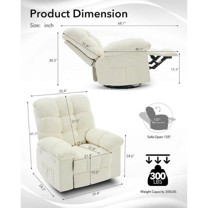 Fauteuil inclinable à bascule pivotant à 360° pour salon, fauteuil berçant rembourré en tissu avec accoudoirs.