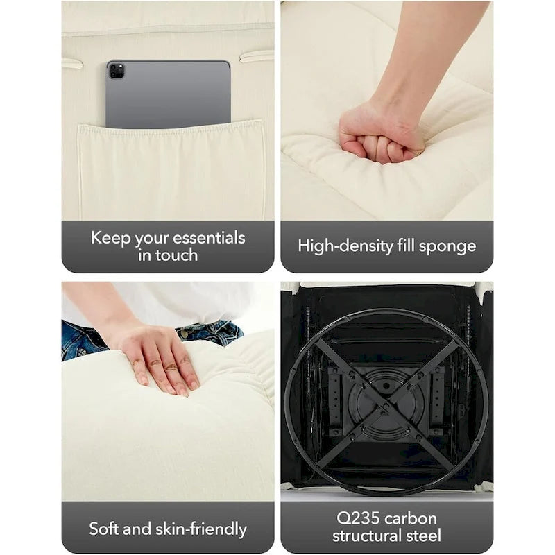 Fauteuil inclinable à bascule pivotant à 360° pour salon, fauteuil berçant rembourré en tissu avec accoudoirs.