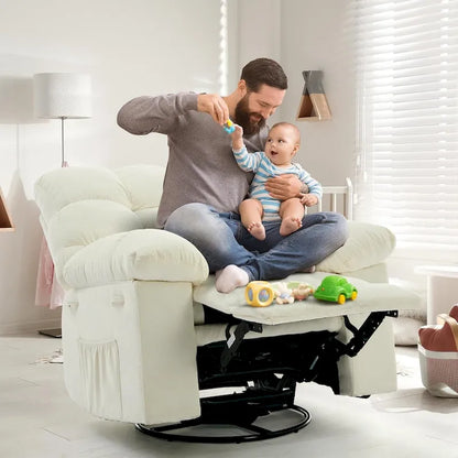 Fauteuil inclinable à bascule pivotant à 360° pour salon, fauteuil berçant rembourré en tissu avec accoudoirs.