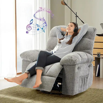 Fauteuil inclinable à bascule pivotant à 360° pour salon, fauteuil berçant rembourré en tissu avec accoudoirs.