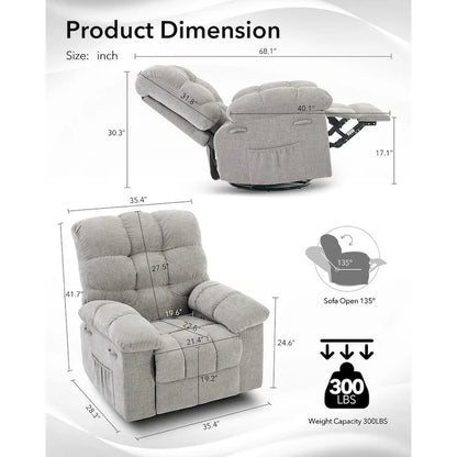 Fauteuil inclinable à bascule pivotant à 360° pour salon, fauteuil berçant rembourré en tissu avec accoudoirs.