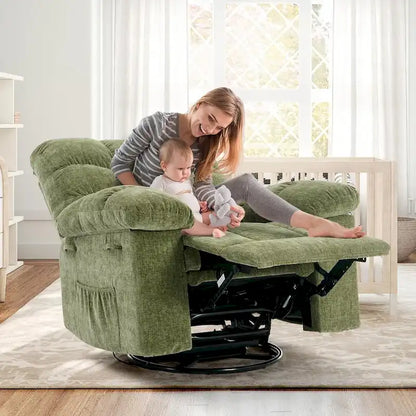 Fauteuil inclinable à bascule pivotant à 360° pour salon, fauteuil berçant rembourré en tissu avec accoudoirs.