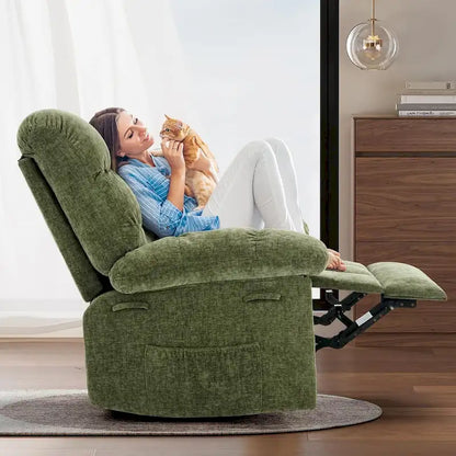 Fauteuil inclinable à bascule pivotant à 360° pour salon, fauteuil berçant rembourré en tissu avec accoudoirs.