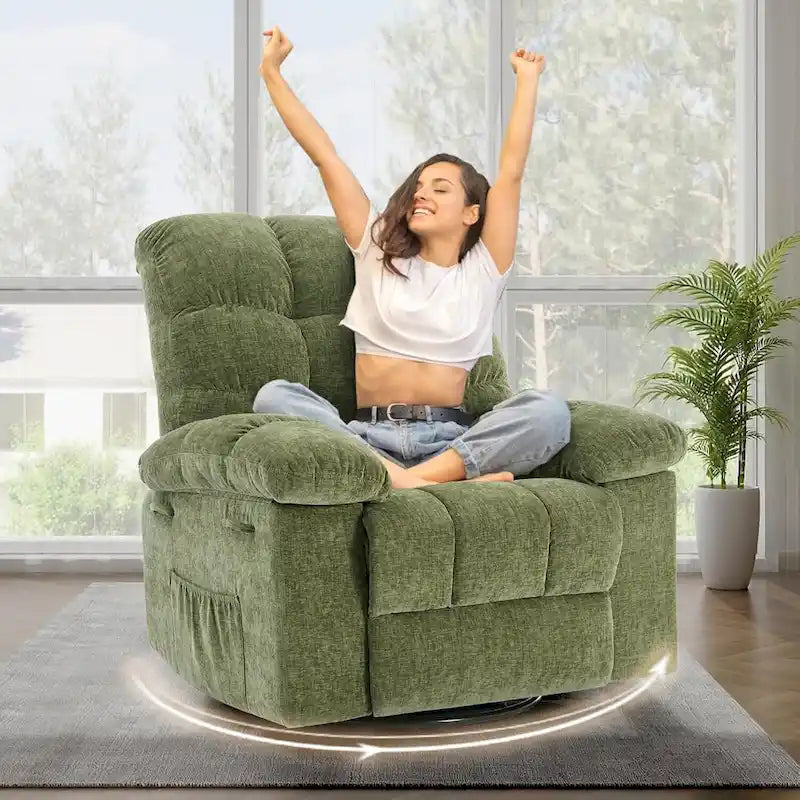Fauteuil inclinable à bascule pivotant à 360° pour salon, fauteuil berçant rembourré en tissu avec accoudoirs.