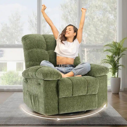 Fauteuil inclinable à bascule pivotant à 360° pour salon, fauteuil berçant rembourré en tissu avec accoudoirs.