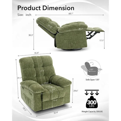 Fauteuil inclinable à bascule pivotant à 360° pour salon, fauteuil berçant rembourré en tissu avec accoudoirs.